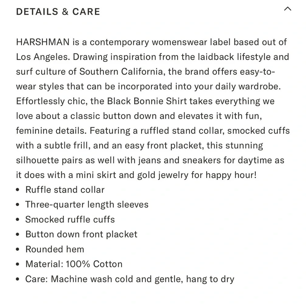 NWT Harshman Bonnie shirt black size medium - Picture 7 of 7